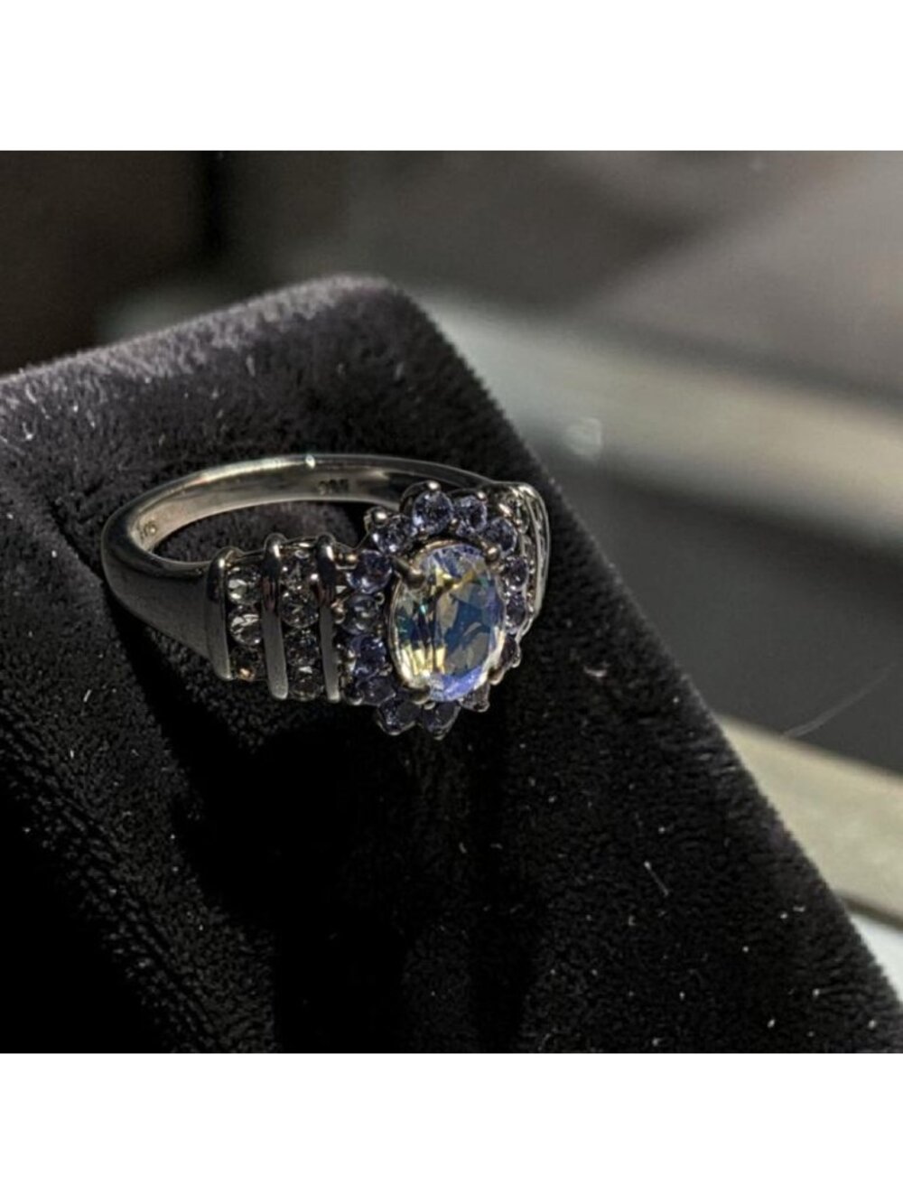 STS 925 Sterling Silver Natural Australian Boulder Opal Tanzanite Ring Size 8 - Picture 14 of 16